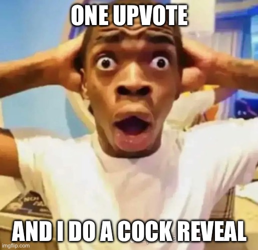 Ong guys real!!1!11 | ONE UPVOTE; AND I DO A COCK REVEAL | image tagged in shocked black guy | made w/ Imgflip meme maker