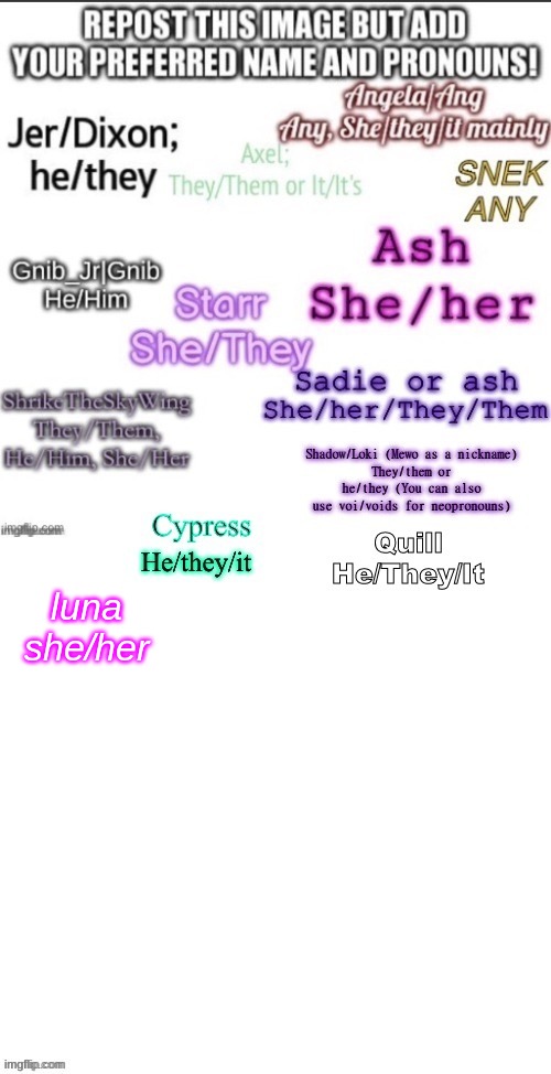 luna she/her | luna
she/her | made w/ Imgflip meme maker