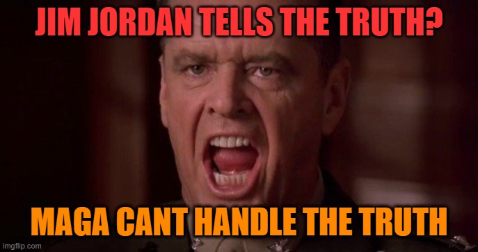 you-cant-handle-the-truth | JIM JORDAN TELLS THE TRUTH? MAGA CANT HANDLE THE TRUTH | image tagged in you-cant-handle-the-truth | made w/ Imgflip meme maker
