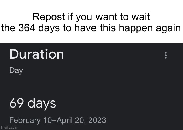 Repost if you want to wait the 364 days to have this happen again | made w/ Imgflip meme maker