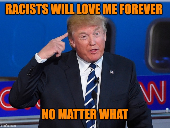 Donald Trump Roll Safe | RACISTS WILL LOVE ME FOREVER NO MATTER WHAT | image tagged in donald trump roll safe | made w/ Imgflip meme maker