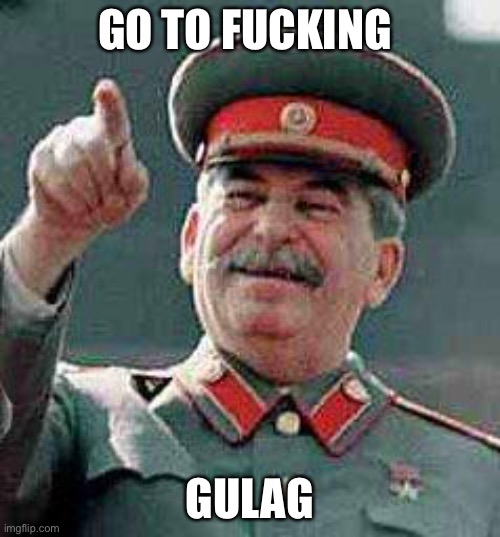 Stalin says | GO TO FUCKING; GULAG | image tagged in stalin says | made w/ Imgflip meme maker