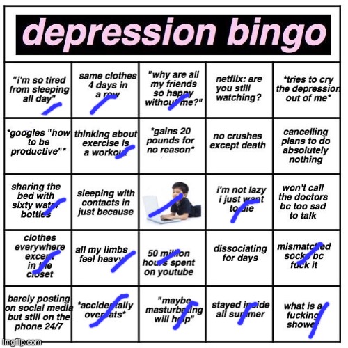 Im a mess | image tagged in depression bingo | made w/ Imgflip meme maker