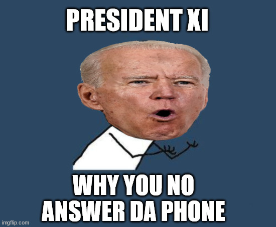 Why you no | PRESIDENT XI; WHY YOU NO ANSWER DA PHONE | image tagged in why you no,memes,joe biden,first world problems,liam neeson phone call,xi jinping | made w/ Imgflip meme maker