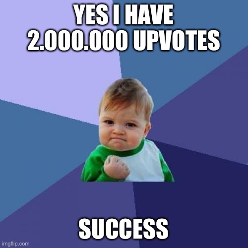 Meme people be like | YES I HAVE 2.000.000 UPVOTES; SUCCESS | image tagged in memes,success kid | made w/ Imgflip meme maker
