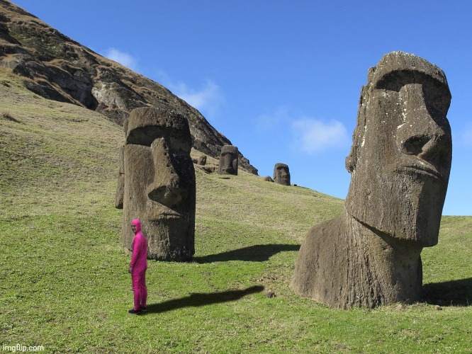 I found someone ? | image tagged in filthy frank,pink guy,easter island,moai | made w/ Imgflip meme maker