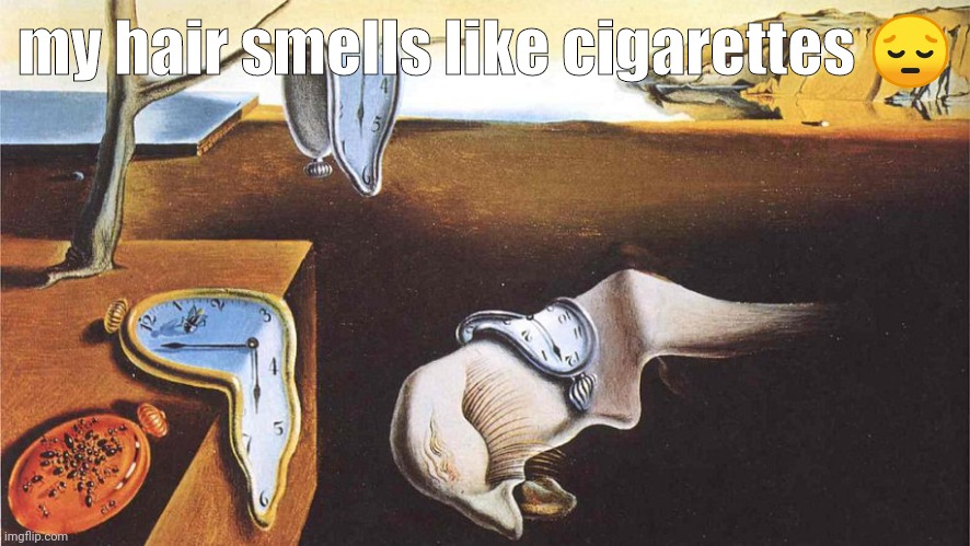 the persistence of memory | my hair smells like cigarettes 😔 | image tagged in the persistence of memory | made w/ Imgflip meme maker