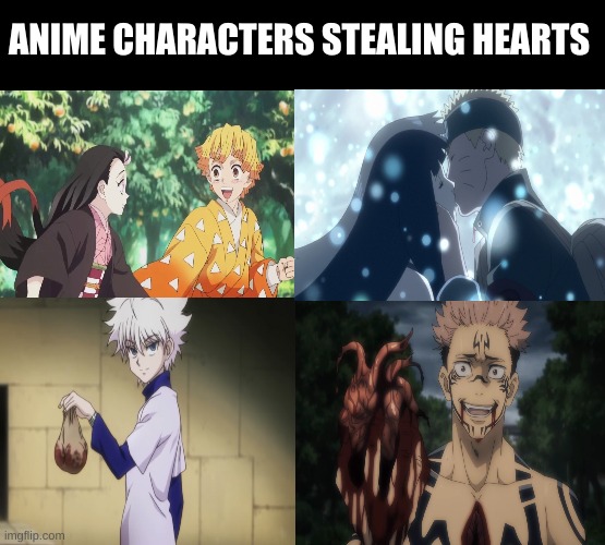 happy valentines day? | ANIME CHARACTERS STEALING HEARTS | image tagged in blank white template | made w/ Imgflip meme maker