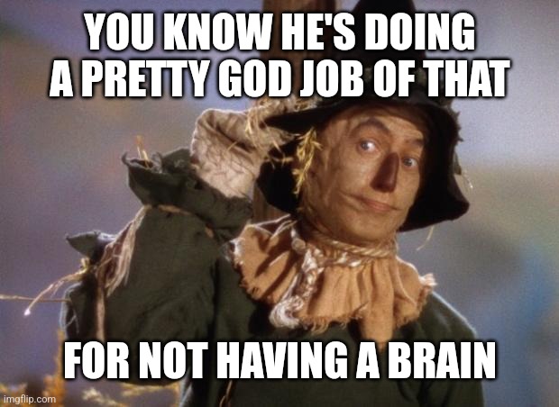 Scarecrow | YOU KNOW HE'S DOING A PRETTY GOD JOB OF THAT FOR NOT HAVING A BRAIN | image tagged in scarecrow | made w/ Imgflip meme maker