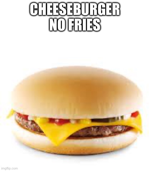 Take it or leave it | CHEESEBURGER
NO FRIES | image tagged in cheeseburger | made w/ Imgflip meme maker