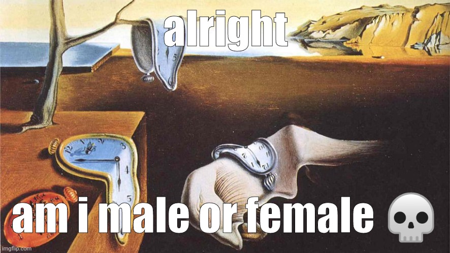 @soda | alright; am i male or female 💀 | image tagged in the persistence of memory | made w/ Imgflip meme maker