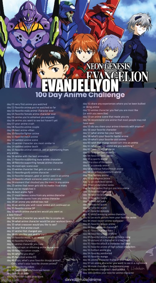 Day 68 | EVANJELLYON | image tagged in 100 day anime challenge | made w/ Imgflip meme maker