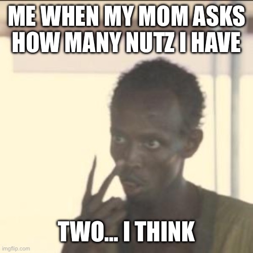 Lol I’m hilarious | ME WHEN MY MOM ASKS HOW MANY NUTZ I HAVE; TWO… I THINK | image tagged in memes,look at me | made w/ Imgflip meme maker
