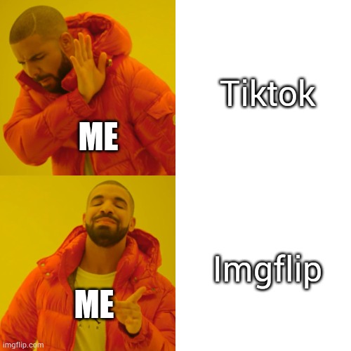 Imgflip is the BEESSSTT | Tiktok; ME; Imgflip; ME | image tagged in memes,drake hotline bling | made w/ Imgflip meme maker