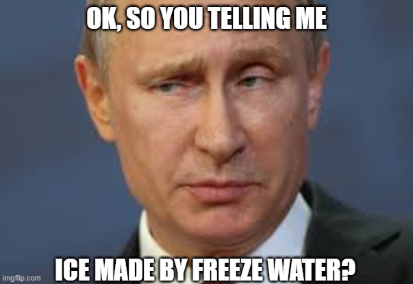 Putin | OK, SO YOU TELLING ME; ICE MADE BY FREEZE WATER? | image tagged in vladimir putin | made w/ Imgflip meme maker