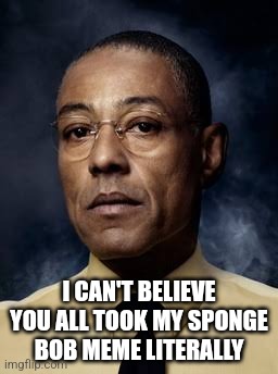 its obviously a joke | I CAN'T BELIEVE YOU ALL TOOK MY SPONGE BOB MEME LITERALLY | image tagged in gustavo fring - breaking bad | made w/ Imgflip meme maker