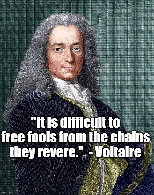 Chains | "It is difficult to free fools from the chains they revere."  - Voltaire | image tagged in voltaire,politics | made w/ Imgflip meme maker