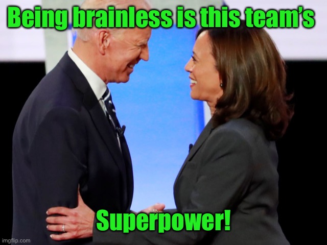 Biden Harris | Being brainless is this team’s Superpower! | image tagged in biden harris | made w/ Imgflip meme maker