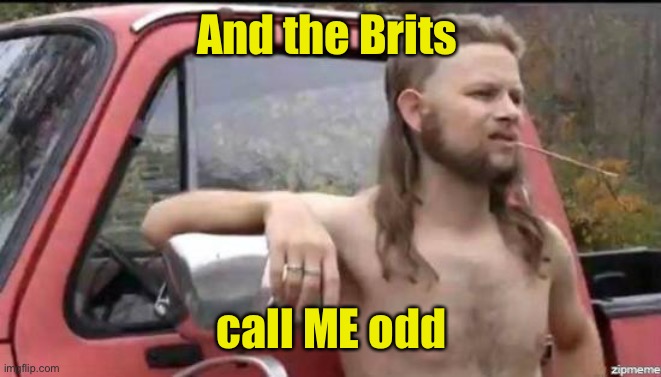 almost politically correct redneck | And the Brits call ME odd | image tagged in almost politically correct redneck | made w/ Imgflip meme maker