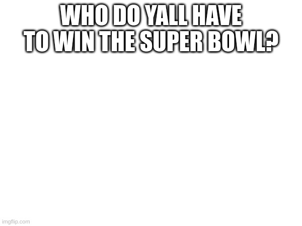 WHO DO YALL HAVE TO WIN THE SUPER BOWL? | image tagged in memes,blank white template,hmmm,football | made w/ Imgflip meme maker