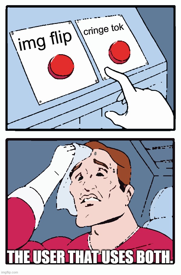 Two Buttons | cringe tok; img flip; THE USER THAT USES BOTH. | image tagged in memes,two buttons | made w/ Imgflip meme maker