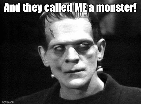 frankenstein | And they called ME a monster! | image tagged in frankenstein | made w/ Imgflip meme maker
