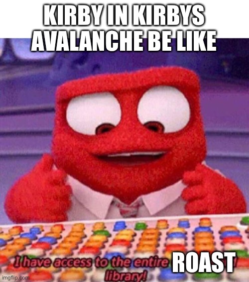 Avalanche is an underrated game | KIRBY IN KIRBYS AVALANCHE BE LIKE; ROAST | image tagged in i have access to the entire curse world library | made w/ Imgflip meme maker