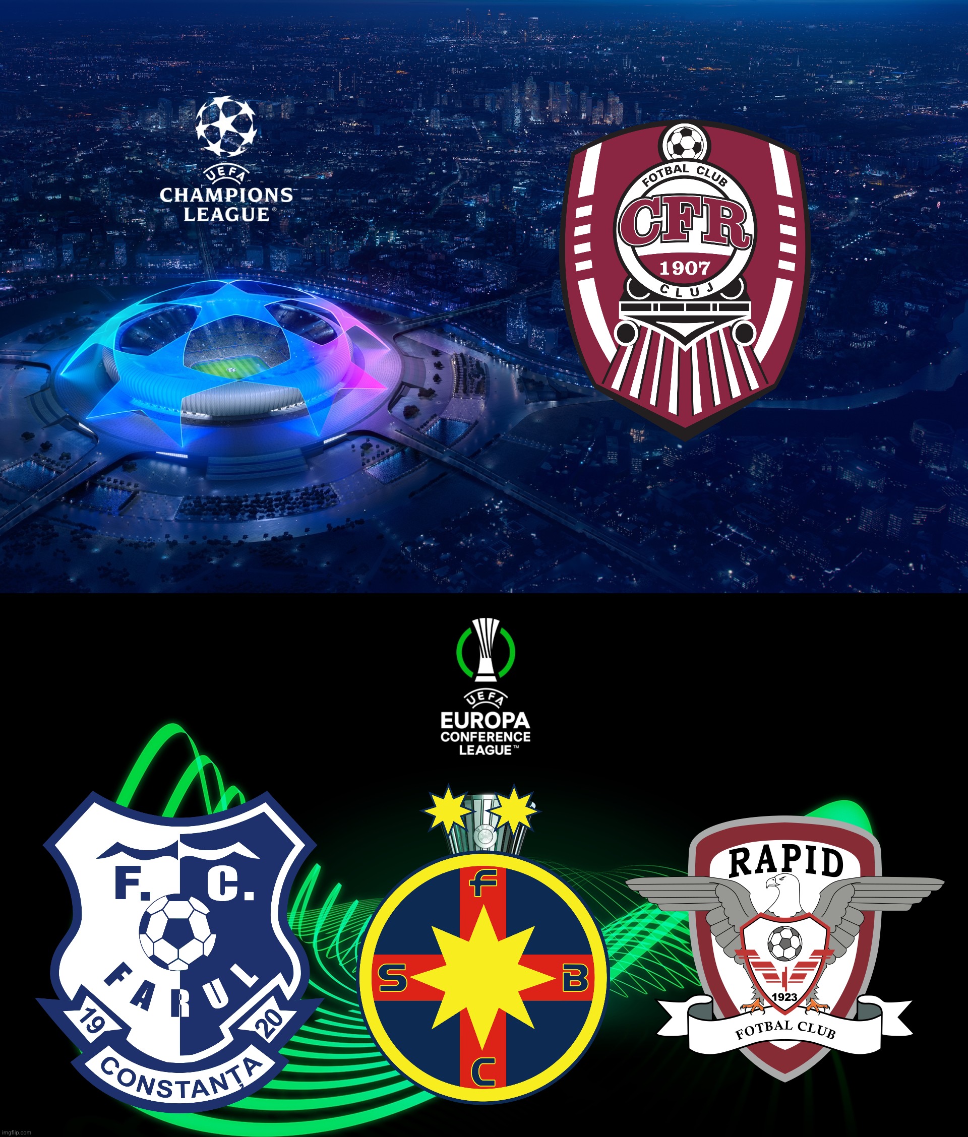 My Prediction: Romanian Teams in Champions and Europa Conference League 2023-24 | image tagged in farul,cfr cluj,fcsb,rapid,europe,2024 | made w/ Imgflip meme maker