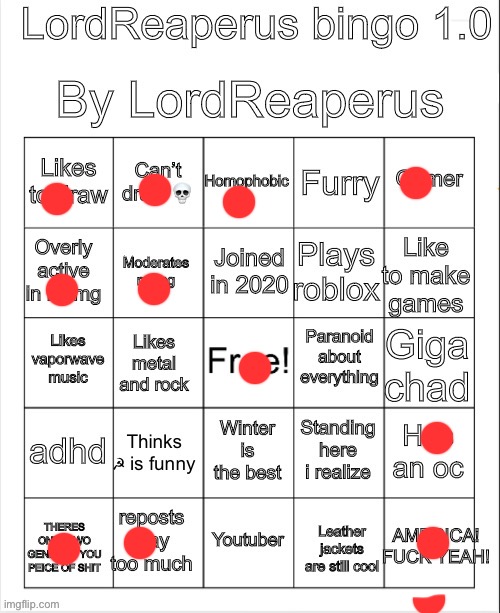 LordReaperus bingo 1.0 | image tagged in lordreaperus bingo 1 0 | made w/ Imgflip meme maker