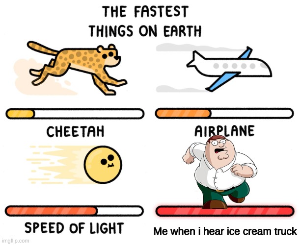 Fastest thing on earth | Me when i hear ice cream truck | image tagged in fastest thing on earth | made w/ Imgflip meme maker