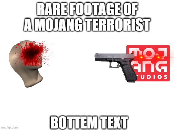 Blank White Template | RARE FOOTAGE OF A MOJANG TERRORIST; BOTTEM TEXT | image tagged in blank white template | made w/ Imgflip meme maker