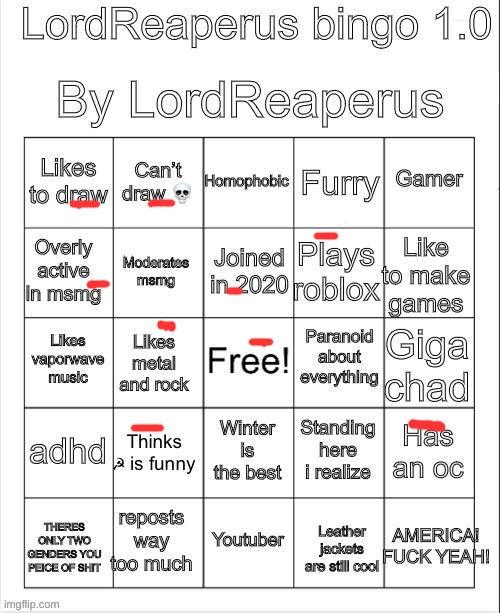 No bingo (I don't know if i'm a chad) | image tagged in lordreaperus bingo 1 0 | made w/ Imgflip meme maker