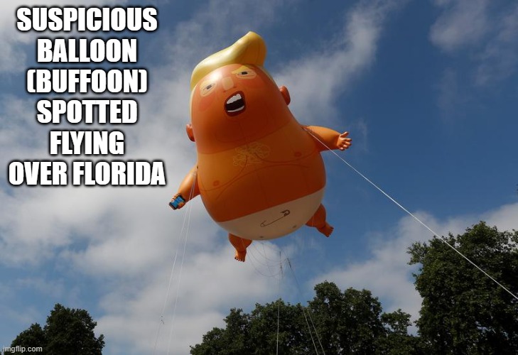 Suspicious Balloon Seen Flying Over Florida |  SUSPICIOUS BALLOON (BUFFOON) SPOTTED FLYING OVER FLORIDA | image tagged in trump,balloon | made w/ Imgflip meme maker