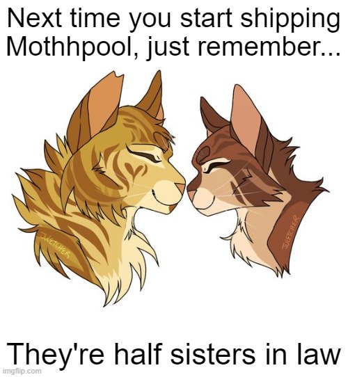 (Not my art) | Next time you start shipping Mothhpool, just remember... They're half sisters in law | made w/ Imgflip meme maker