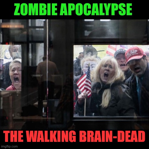 Trump Michigan Protesters | ZOMBIE APOCALYPSE THE WALKING BRAIN-DEAD | image tagged in trump michigan protesters | made w/ Imgflip meme maker
