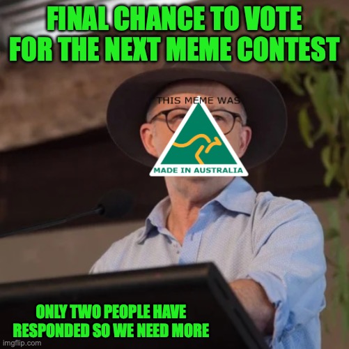 Meme Contest Time, right before bill time | FINAL CHANCE TO VOTE FOR THE NEXT MEME CONTEST; ONLY TWO PEOPLE HAVE RESPONDED SO WE NEED MORE | image tagged in austrino the politician 2 0,meme contest,meme,contest,vote early,vote often | made w/ Imgflip meme maker