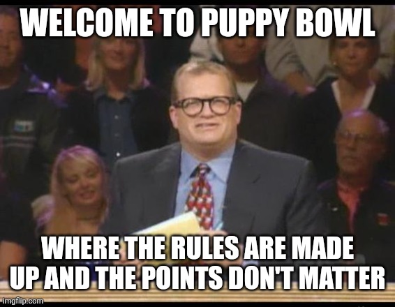 Whose Line is it Anyway | WELCOME TO PUPPY BOWL; WHERE THE RULES ARE MADE UP AND THE POINTS DON'T MATTER | image tagged in whose line is it anyway | made w/ Imgflip meme maker