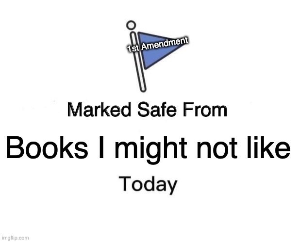 Safe from Books | 1st Amendment; Books I might not like | image tagged in memes,marked safe from | made w/ Imgflip meme maker