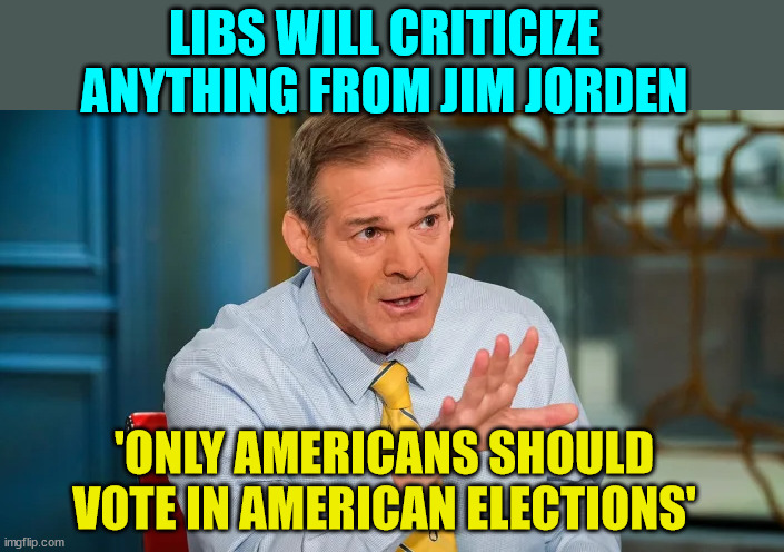 Libs are triggered by anything Jim Jordan says… | LIBS WILL CRITICIZE ANYTHING FROM JIM JORDEN; 'ONLY AMERICANS SHOULD VOTE IN AMERICAN ELECTIONS' | image tagged in super_triggered,liberals | made w/ Imgflip meme maker