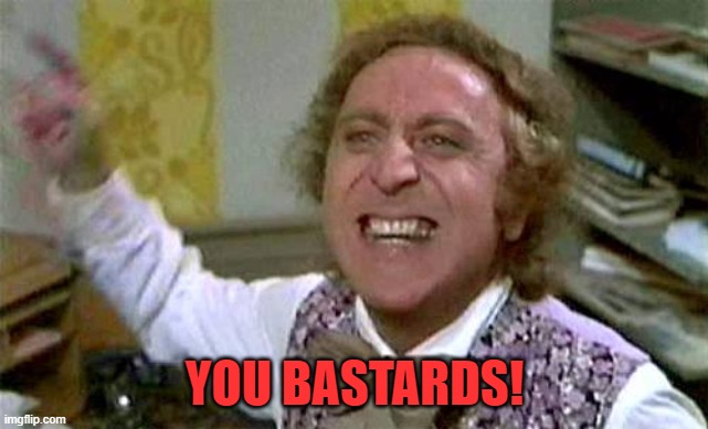 wonka pissed | YOU BASTARDS! | image tagged in wonka pissed | made w/ Imgflip meme maker