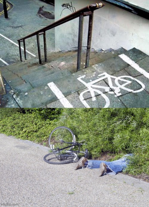 Bike sign placement fail | image tagged in bike fail,bike,bicycle,you had one job,memes,stairs | made w/ Imgflip meme maker
