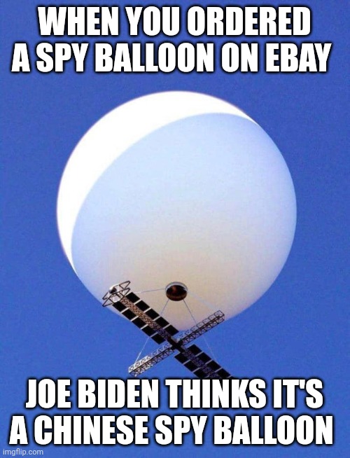 Screw it Joe Biden | WHEN YOU ORDERED A SPY BALLOON ON EBAY; JOE BIDEN THINKS IT'S A CHINESE SPY BALLOON | image tagged in chinese spy balloon | made w/ Imgflip meme maker
