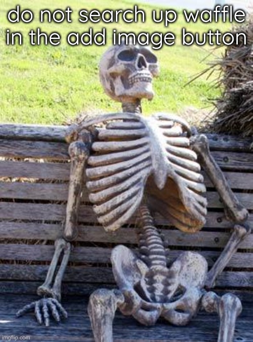 Waiting Skeleton Meme | do not search up waffle in the add image button | image tagged in memes,waiting skeleton | made w/ Imgflip meme maker