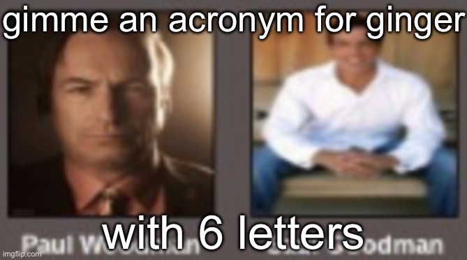 paul vs saul | gimme an acronym for ginger; with 6 letters | image tagged in paul vs saul | made w/ Imgflip meme maker