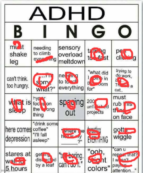 adhd bingo | image tagged in adhd bingo | made w/ Imgflip meme maker