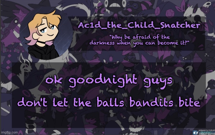 although they probably will bite whether you like it or not | ok goodnight guys; don't let the balls bandits bite | made w/ Imgflip meme maker