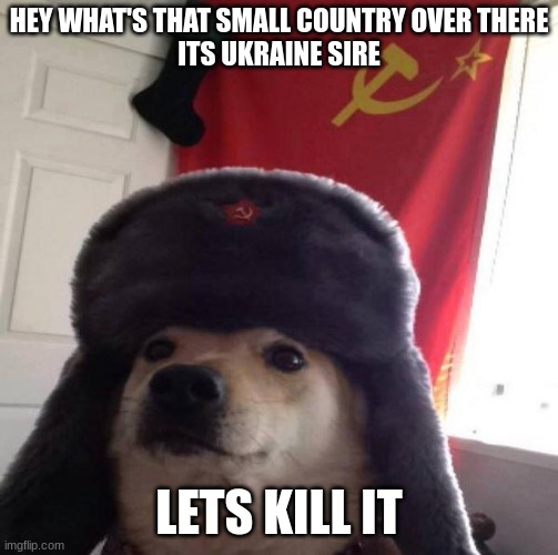 Russian Doge | HEY WHAT'S THAT SMALL COUNTRY OVER THERE

ITS UKRAINE SIRE LETS KILL IT | image tagged in russian doge | made w/ Imgflip meme maker