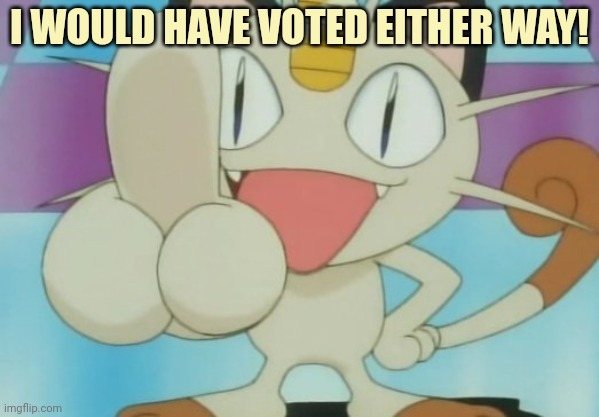 Meowth Dickhand | I WOULD HAVE VOTED EITHER WAY! | image tagged in meowth dickhand | made w/ Imgflip meme maker