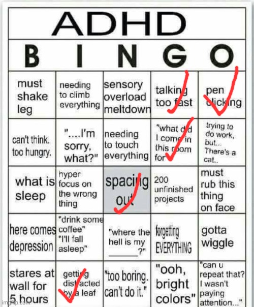 taking bingos that don't apply to me part 8 | image tagged in adhd bingo | made w/ Imgflip meme maker