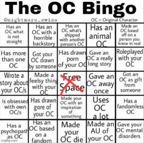 No OC’s? | image tagged in the oc bingo | made w/ Imgflip meme maker